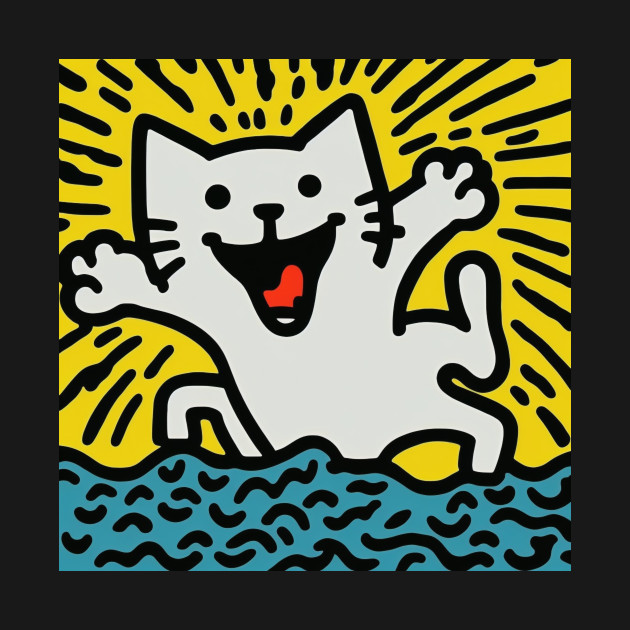 Funny Keith Haring, Happy Cat by Art ucef