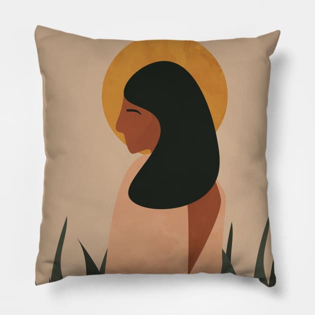 Bohemian Woman, Abstract Boho Pillow by Colorable