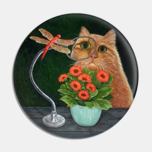Orange Cat and Dragonfly Pin