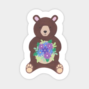 Cute bear holding bouquet of flowers Magnet