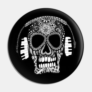 Skull Wearing Headphones Pin