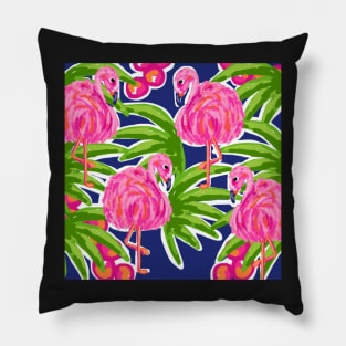 Preppy Cute Hand Painted Pink Flamingo Pattern Pillow