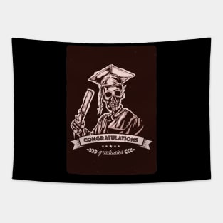 illustration graduation skeleton with ribbon lettering Tapestry