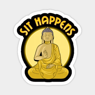 Sit Happens Funny Meditation Pun Monk Meditating Magnet