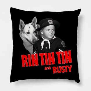 Rin Tin Tin & Rusty  - Adventures Of Rin Tin Tin - 50s Kids Tv Show Pillow