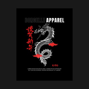 Black Red Handdrawn Illustration Dragon Streetwear T-Shirt