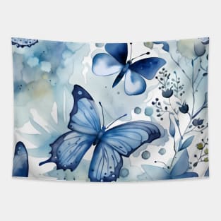 Watercolor Blue Butterflies Tapestry