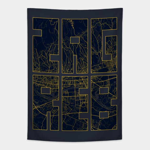 Zagreb, Croatia City Map Typography - Gold Art Deco Tapestry by deMAP Studio