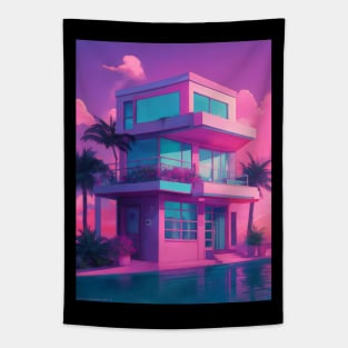 Vaporwave beach house Tapestry