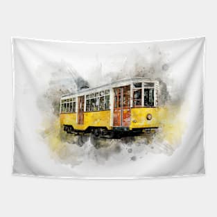 Tram watercolor Tapestry