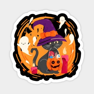 Catoween Halloween Cat Pumpkin And Candles Magnet