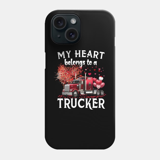 My Heart Belongs To A Trucker Valentine Trucker's Wife Phone Case by Brodrick Arlette Store