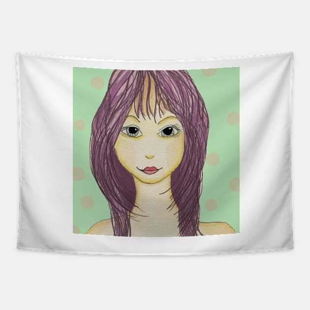 cute girl with purple hair portrait Tapestry by LisaCasineau