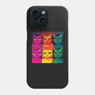 Multicoloured Cats Print in Bold Pink, Orange, Yellow, Green and Blue Phone Case