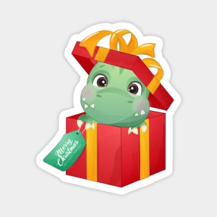 Cute Christmas Dinosaur In a Gift Box Magnet