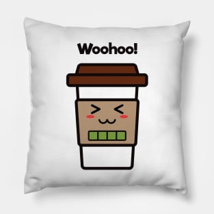 Woohoo! | Coffee Cup | Charging | High Battery | Cute Kawaii | White Pillow