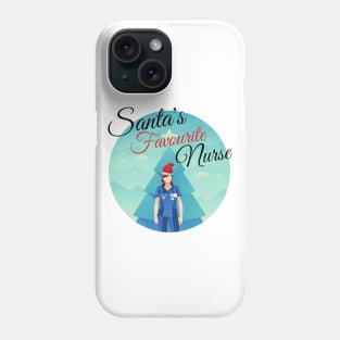 Santa's favourite Nurse - funny festive Nurse design with nurse in scrubs and Santa hat in front of a Christmas tree Phone Case