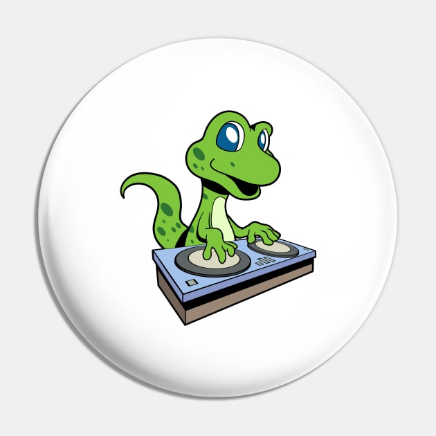 Cartoon Gecko DJ at Turntable Pin by Modern Medieval Design