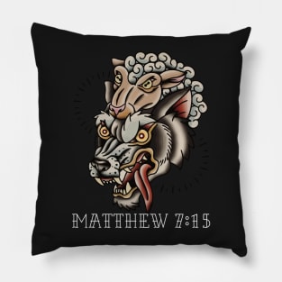 Wolf in sheep's clothing Christian Traditional Tattoo Flash Pillow