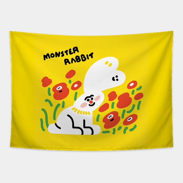 Monster Rabbit and Flowers Tapestry by Aiko Tsui