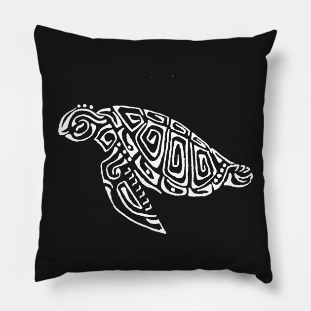 White turtle tattoo way dark gray background Pillow by Zamen