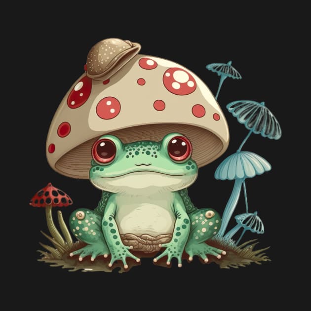 Kawaii Frog With Mushroom And Toadstools by WhispersOfColor