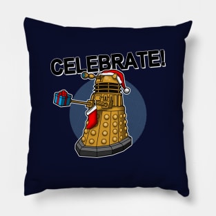 Celebrate Christmas Funny Retro Sci-fi  Alien Giving Gift Meme Pillow