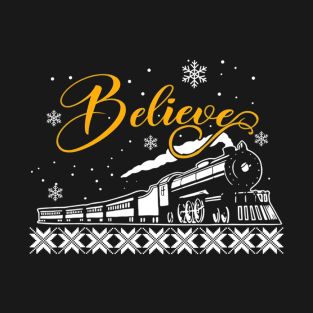Believe Christmas North Pole Polar Express All Abroad Family T-Shirt