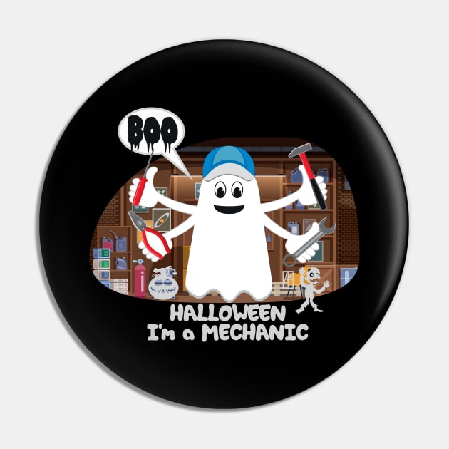 BOO Mechanic dressed as a GHOST - Ghost cute Halloween Pin by ArtProjectShop