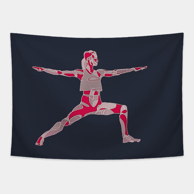 Yoga Woman Warrior Pose Outline Red Pink Tapestry by badlydrawnbabe