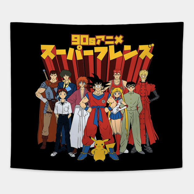 90s Anime Friends Anime And Manga Tapestry Teepublic