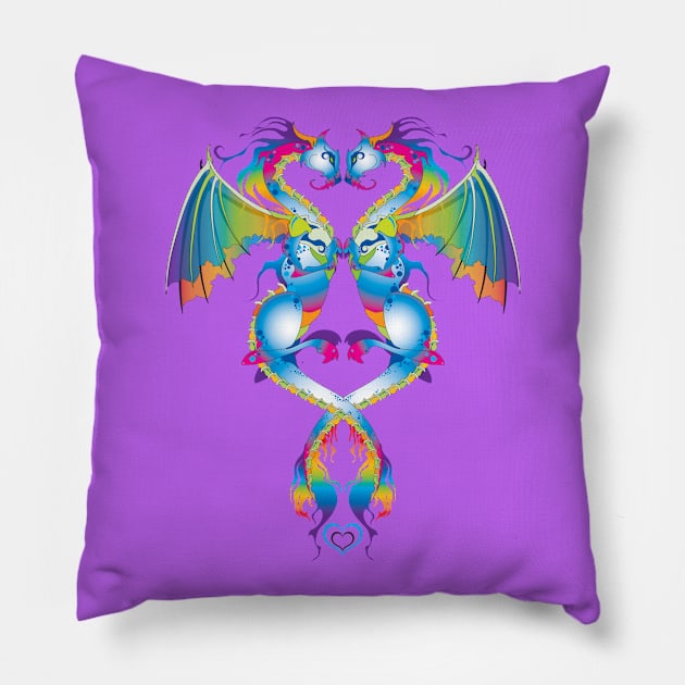 Rainbow Love Dragons Pillow by The Cuban Witch