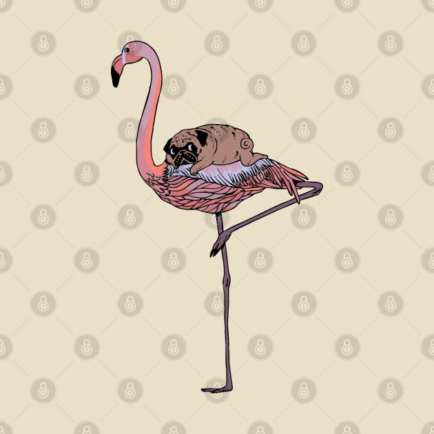 Flamingo and Pug by huebucket