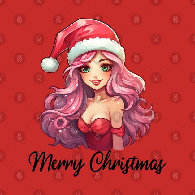 Pink Haired Girl - Merry Christmas (Black Lettering) by VelvetRoom