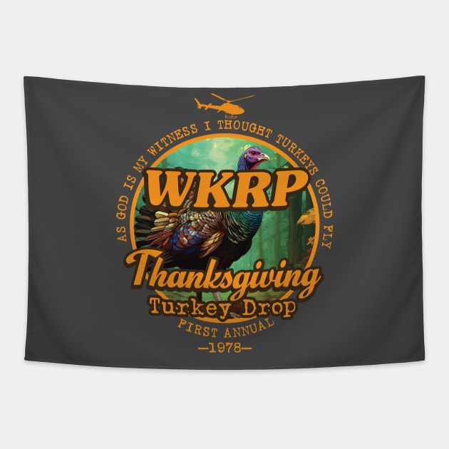 WKRP Turkey Drop 1978 Tapestry by DavidLoblaw