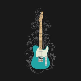 Teal T-Style Electric Guitar Flowering Vines T-Shirt