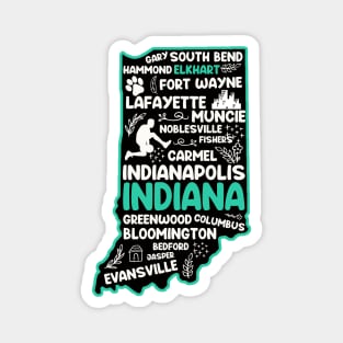 Elkhart Indiana cute map Evansville, Carmel, South Bend, Fishers, Bloomington, Hammond, Gary, Lafayette Magnet