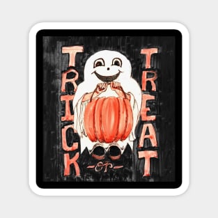 Trick or Treat Ghosty with Pumpkin Pail on Black Background Magnet