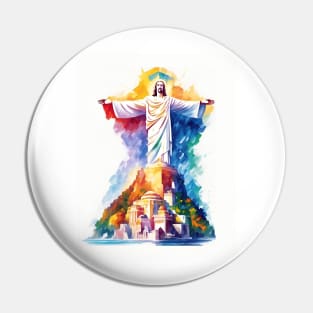 Christ The Redeemer In Watercolor Style - Ai Art Pin