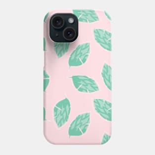 Pale Pink background and Green Leaves Pattern Phone Case