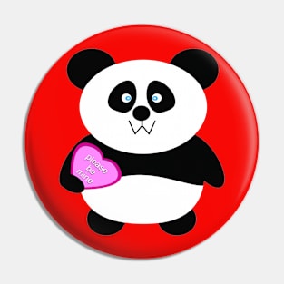 Single Baby Panda Bear Holding a Pink Heart Pin