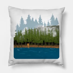 Drinking deer in Scandinavian nature Pillow