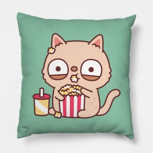 Funny Cream Cat Eating Popcorn Pillow