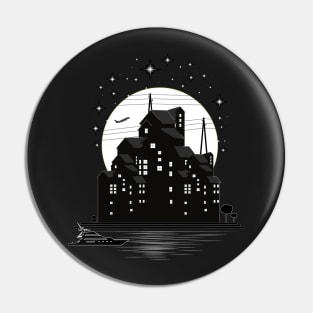 Black buildings moonlight and sparkling stars Pin