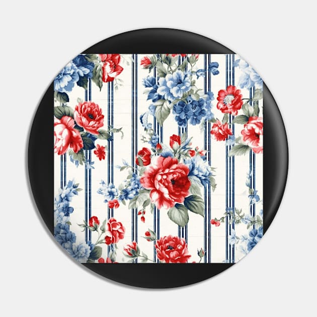 Red White and Blue Patriotic Shabby Floral Pin by VintageFlorals