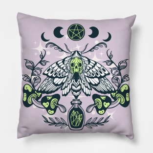 Wicca death moth with magic potion and mushrooms Pillow