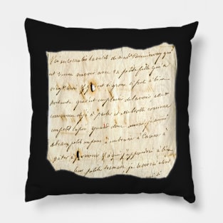 Handwritten old letter in French. Pillow