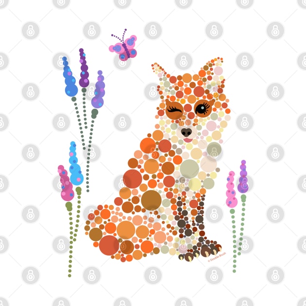 Pretty Winking Fox Graphic Design Circles Dots Bubbles by DoubleBrush