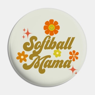 Softball Mama - 70s style - green Pin