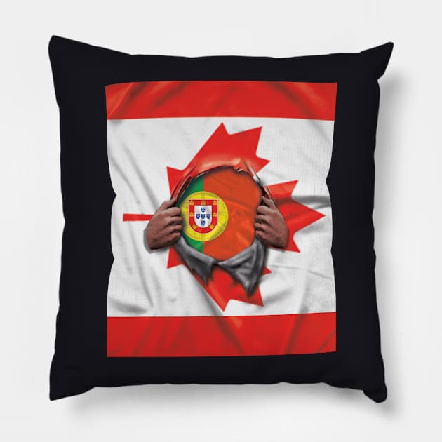 Portugal Flag Canadian Flag Ripped - Gift for Portuguese From Portugal Pillow by Country Flags